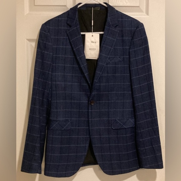 Mogu Other - New Mogu Men’s Blazer Suit Jacket Navy Blue Plaid Sz. 34 NWT